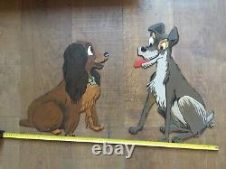 Large Painted Wood Panel Walt Disney 1970 Popular Belle and the Tramp