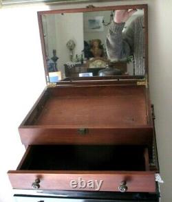 Large Rare Wooden Box Jewelry Box Psyched Vintage Decorative Glass Mirror Drawer