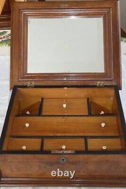 Large Wooden Jewelry Box with Marquetry Flower Carvings