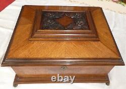 Large Wooden Jewelry Box with Marquetry Flower Carvings