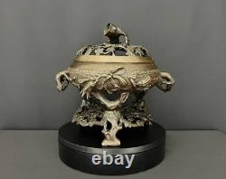 Large bronze incense burner Asia Openwork floral decoration
