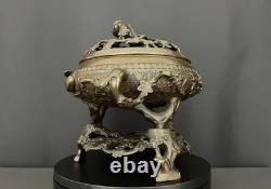 Large bronze incense burner Asia Openwork floral decoration