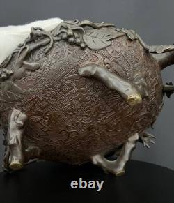 Large bronze incense burner Asia Openwork floral decoration