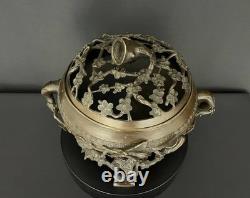 Large bronze incense burner Asia Openwork plant decoration