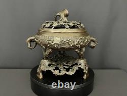 Large bronze incense burner Asia Openwork plant decoration