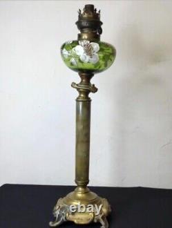 Large oil lamp, bronze and onyx spinning top with enameled decoration