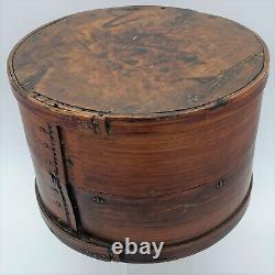 Large round antique wooden box, Savoyard folk art, wedding chest