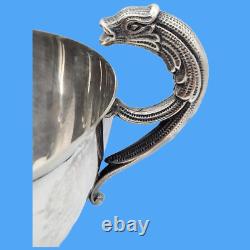 Large silver wedding cup with fish mouth antique chalice