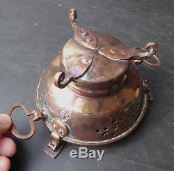 Little Copper Table Braiser, Eighteenth, Stove With Lily Flowers