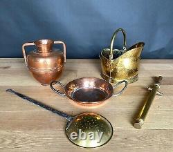 Lot D Copper Utensils Five Pieces Basket Bassine Cruche Ecumoire L1337