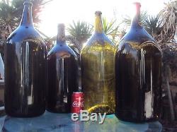Lot Of Four Big Bottles Of Blown Glass Wine 18/19