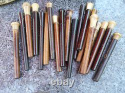 Lot of 20 vintage wooden and horn umbrella handles, ideal for coat rack or hat stand.