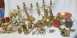 Lot of 39 antique objects in copper, tin, and bronze/candlestick, bugle, chandelier