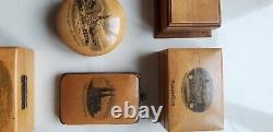 Lot of old small boxes of travel souvenir stamps