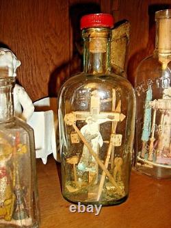 Magnificent 19th-century passion bottle in carved wood, folk art, religion