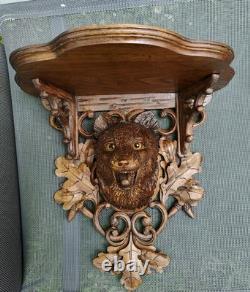 Magnificent Pair of Black Forest Carved Wood Console Shelves, 19th Century