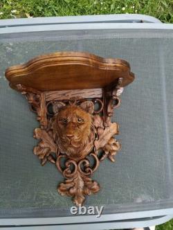 Magnificent Pair of Black Forest Carved Wood Console Shelves, 19th Century