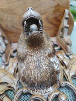 Magnificent Pair of Black Forest Carved Wood Console Shelves, 19th Century
