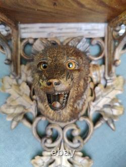 Magnificent Pair of Black Forest Carved Wood Console Shelves, 19th Century