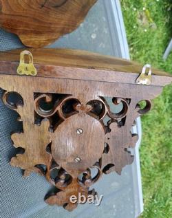 Magnificent Pair of Black Forest Carved Wood Console Shelves, 19th Century