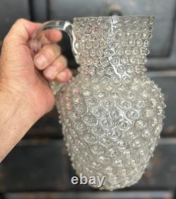 Magnificent blown glass water pitcher with cabochons, 19th century
