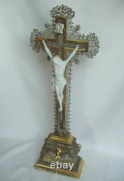 Magnificent crucifix with mixed gilding (gold and silver), Napoléon III period, 50 cm