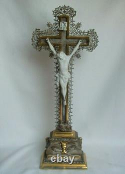 Magnificent crucifix with mixed gilding (gold and silver), Napoléon III period, 50 cm