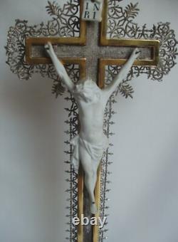 Magnificent crucifix with mixed gilding (gold and silver), Napoléon III period, 50 cm