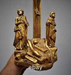 Magnificent holy family of Christ in gilded wood 19th century religion