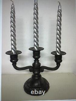 Manor House 3-branched candlestick in solid (matte) pewter