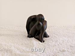 Nabhi Figurine Lalique France Sculpture Naked Woman Crouching Black Glass Torso
