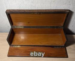 Napoleon III-Style Inlaid Wooden Glove Box with Lock and Key