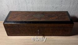 Napoleon III-Style Inlaid Wooden Glove Box with Lock and Key