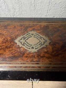 Napoleon III-Style Inlaid Wooden Glove Box with Lock and Key