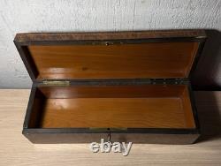 Napoleon III-Style Inlaid Wooden Glove Box with Lock and Key