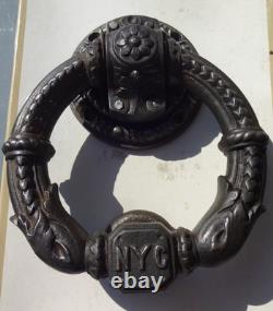New York Rare Antique Superb Large Door Knocker Hammer Cast Iron Late 19th Century