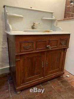 Nice Furnished Sink Toilet Pitch Pine And White Marble Creil Montereau