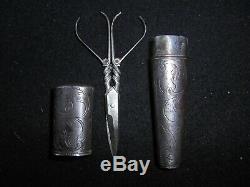 Nice Pair Of Scissors With Case Iron Tool Old Folk Art XVIII