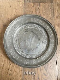 Nineteenth Century Pewter Plate and Beekeeper Apiculturist Beehive Wavrin Albert in Lille