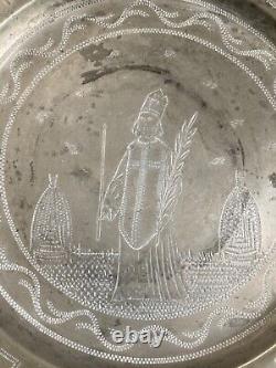 Nineteenth Century Pewter Plate and Beekeeper Apiculturist Beehive Wavrin Albert in Lille