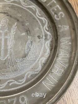 Nineteenth Century Pewter Plate and Beekeeper Apiculturist Beehive Wavrin Albert in Lille