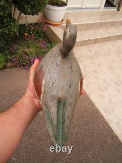 No. 1 Vintage carved and painted wooden duck decoy, folk art hunting call <br/>