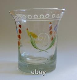Norman tumbler glass, old blown and enameled tumbler glass, Normandy, D