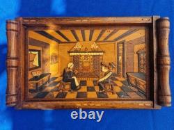 Old Basque wooden carved tray, signed N. CIRILO, 42 x 27 cm