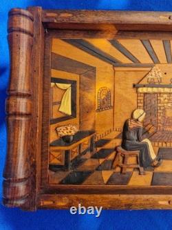 Old Basque wooden carved tray, signed N. CIRILO, 42 x 27 cm