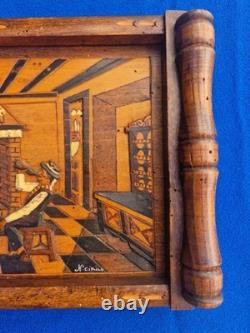 Old Basque wooden carved tray, signed N. CIRILO, 42 x 27 cm