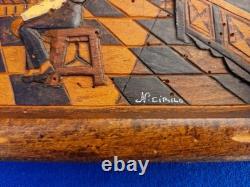 Old Basque wooden carved tray, signed N. CIRILO, 42 x 27 cm