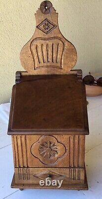 Old Beautiful Provencal Salt Box Carved Walnut With Drawer