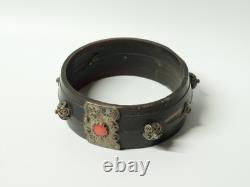 Old Berber Kabyle bracelet in horn, silver, and carved coral, set, 19th-20th century