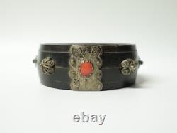Old Berber Kabyle bracelet in horn, silver, and carved coral, set, 19th-20th century